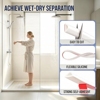 67 Inch Silicone Shower Water Dam - Collapsible Threshold Barrier, White