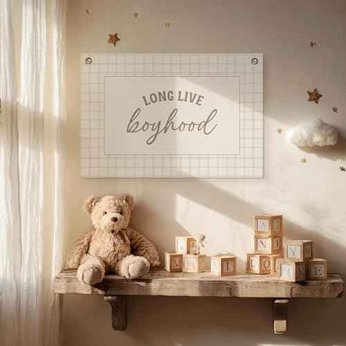 Long Live Boyhood Banner ? Boy Room Decor Linen Banner Hanging Flag Retro Pink for Nursery Playroom Wall Art Decor for Kids Bedroom Dorm Toddler Decorations (Green Plaid1)