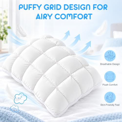 Cooling Cover Fluffy Pillow with Sleep-Enhancing Comfort - White