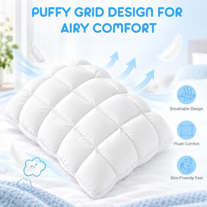 Cooling Cover Fluffy Pillow with Sleep-Enhancing Comfort - White