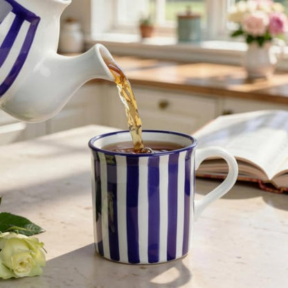 Large Handmade Ceramic Mug 17.5oz Navy Blue Stripe Coffee Tea Cup with Handle