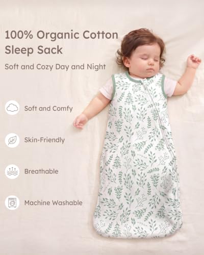 Yoofoss Organic Cotton Baby Sleep Sack 24-36 Months 0.5 TOG Green Banana Leaf XX-Large