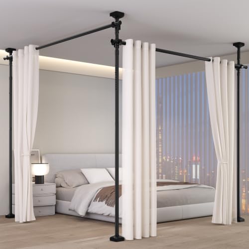 Black Room Divider Tension Curtain Rod 28-140 Inch No Drilling Adjustable Privacy Screen