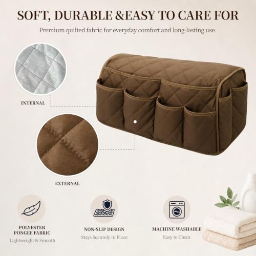 Brown Remote Control Holder for Armchair Caddy with 14 Pockets - Full Wrap Design