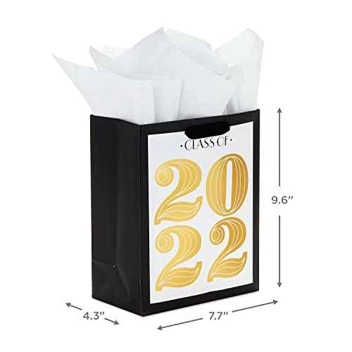 Hallmark 9" Medium Graduation Gift Bag with Tissue Paper (Black and Gold, "Class of 2022") for High School, College Graduates