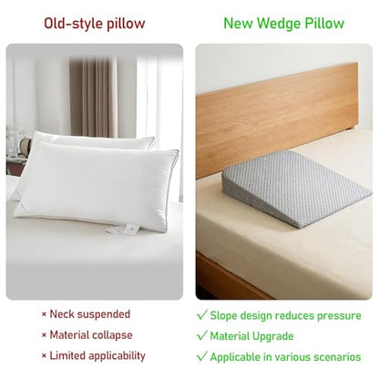 Grey & White Ultra-Length Bed Wedge Pillow, 5-Inch Support Cushion for Reading & Post-Surgery