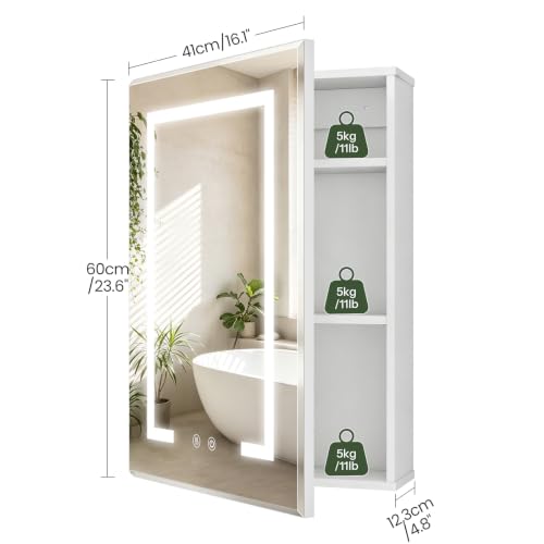 Lighted Bathroom Medicine Cabinet with Mirror and Heating Function, White