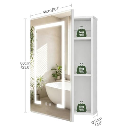 Lighted Bathroom Medicine Cabinet with Mirror and Heating Function, White