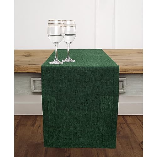 Linen Table Runner 14x90 Inches Forest Green - Handmade European Flax