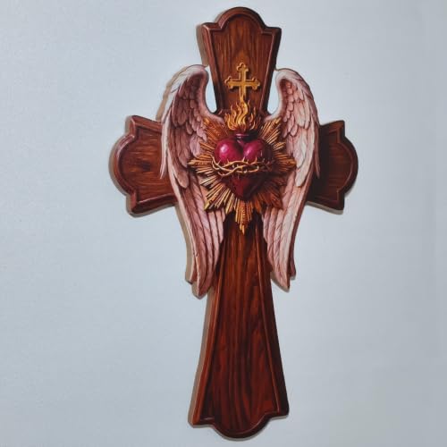 Wood Sacred Heart of Jesus Wall Decor Cross - Religious Home Art