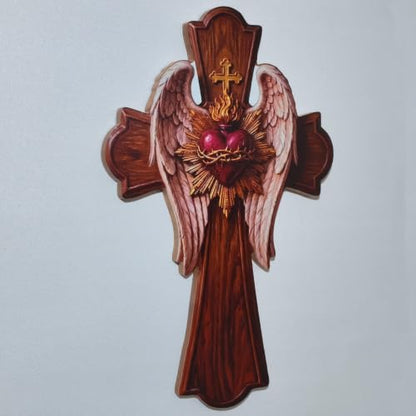 Wood Sacred Heart of Jesus Wall Decor Cross - Religious Home Art