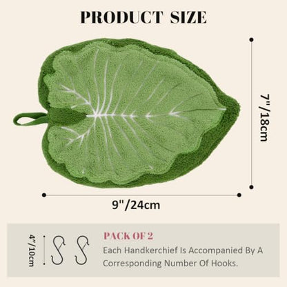 Green Leaf Shaped Hanging Hand Towels with Loops - Light Green 2pcs