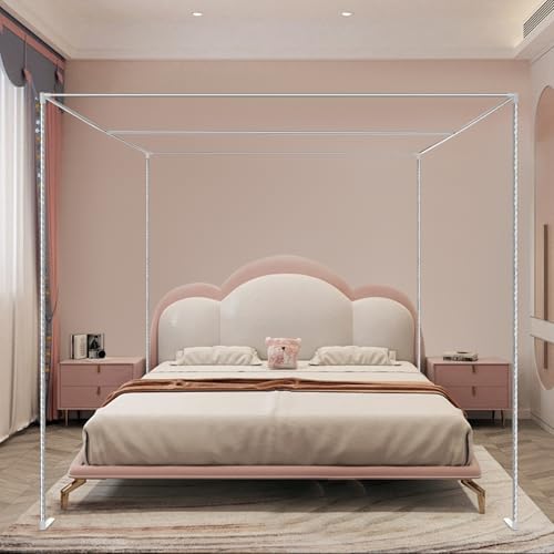 Queen Canopy Bed Frame Silver 6.56ft Steel Support No Tool Assembly