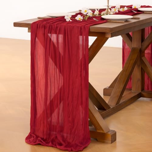 Red Cheesecloth Table Runner for Fall Boho Wedding Birthday Party Home Decor - 10ft x 6pcs