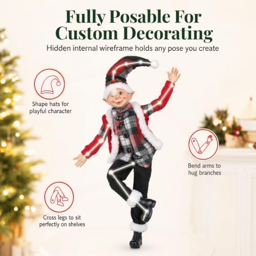 Posable Elf Decorations Set of 2 - 16 Inch Snowman & Cardinal Holiday Figurines