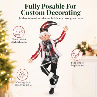 Posable Elf Decorations Set of 2 - 16 Inch Snowman & Cardinal Holiday Figurines