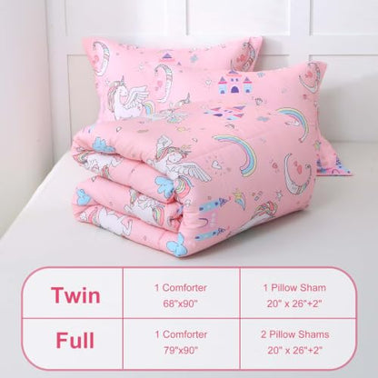 Pink Unicorn Kids Twin Comforter Set - Microfiber Bedding for Girls