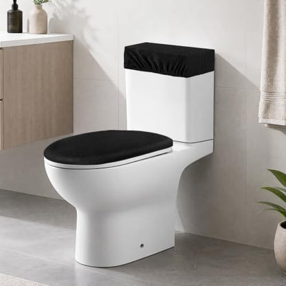 Black Fleece Toilet Lid Cover and Tank Cover Set - Bathroom Decor