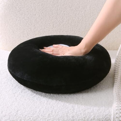 Black 8 Ball Throw Pillow - 14 Inch Plush Round Decorative Cushion - Variation: Black X1