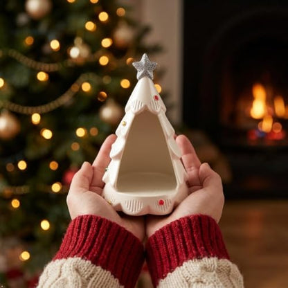 White Resin Christmas Tree House with Tree Hole - Holiday Decor, 5.4 Inch