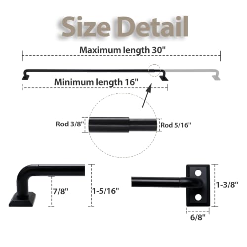 HOTOZON French Door Curtain Rod 2 Pack, 16-30 Inch Adjustable Black