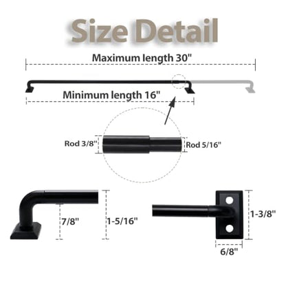 HOTOZON French Door Curtain Rod 2 Pack, 16-30 Inch Adjustable Black