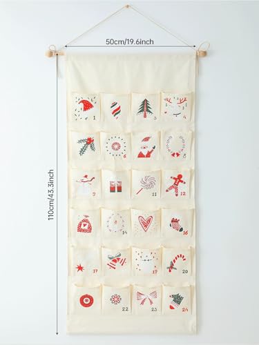 Christmas 24 Day Reusable Hanging Advent Calendar with Pockets - Fillable Holiday Decoration C