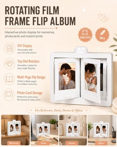 Mini Photo Flip Album Frame - Rotating Film Style Display with White Variation