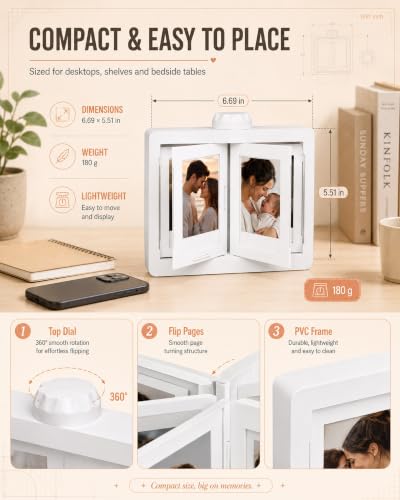 Mini Photo Flip Album Frame - Rotating Film Style Display with White Variation