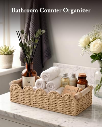 Beige Toilet Paper Storage Basket for Bathroom Decor - Small Woven Organizer