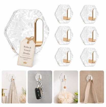 Gold Glacier Ripple Hexagonal Self-Adhesive Hooks 24PCS - Waterproof Heavy Duty Home Organizer