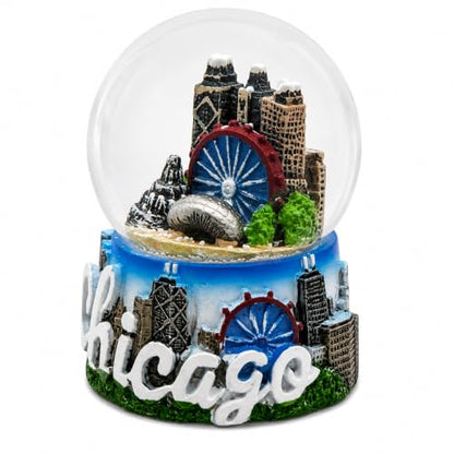 Chicago Cloud Gate Snow Globe with Chicago Skyline and Landmarks – Collectible Winter Decor