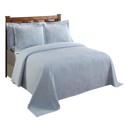 Queen Size Cotton Tufted Chenille Bedspread - Oversized Light Blue Luxury Bedding