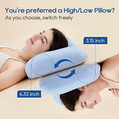 Ergonomic Contour Design Memory Foam Pillow for Side & Back & Stomach Sleepers, Cervical Shape Pillow for Bed Sleeping Gently Cradles Head & Provides Neck Support & Shoulder Pain Relief | Blue