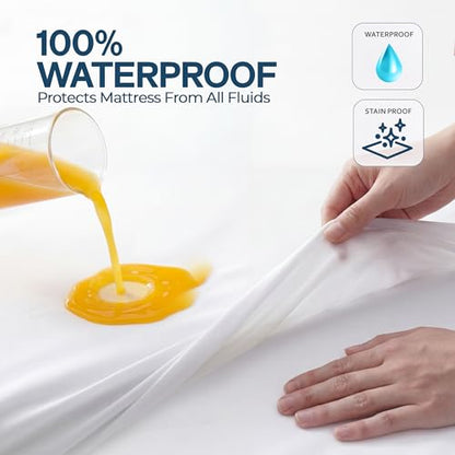 White Queen Size Waterproof Mattress Protector Encasement - Zippered Fit
