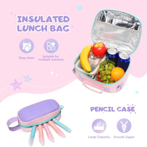 Girls Kindergarten Backpack Set 3PCS Quilted Pink & Purple