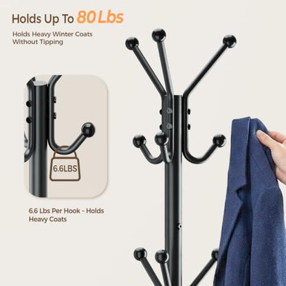 Freestanding Metal Coat Rack with 12 Hooks - Black, 70.1 x 21.5 inches