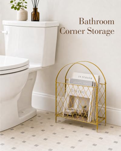 Gold Metal Magazine Holder & Storage Basket - Modern Home Organizer
