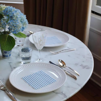Disposable Blue and White Striped Cocktail Napkins - 100 Pack (2 x 50)