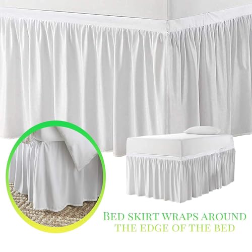 Dorm Room Bed Skirt - Extra Long Twin XL Ruffled Microfiber, White 27" Drop