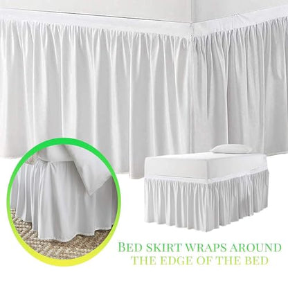 Dorm Room Bed Skirt - Extra Long Twin XL Ruffled Microfiber, White 27" Drop