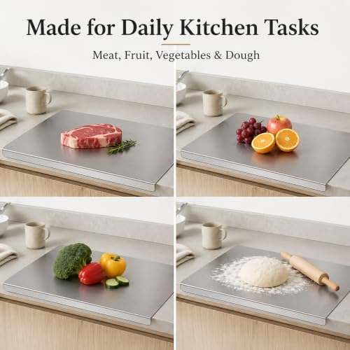 Stainless Steel Cutting Board with Lip - 15.7 x 11.8 Inch, Dishwasher Safe