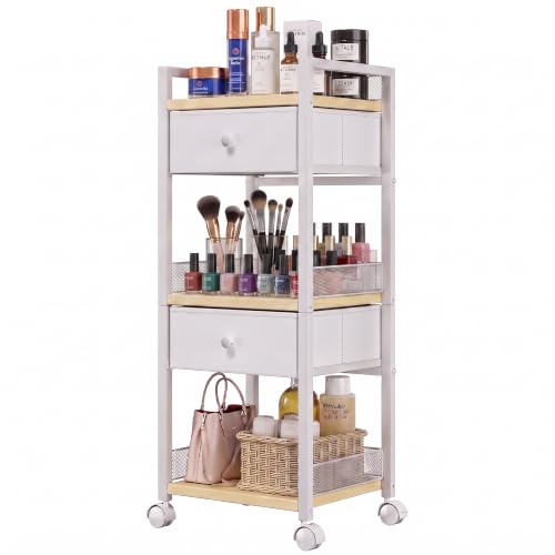Flycity Rolling Makeup Organizer Cart with Drawers - Milky White