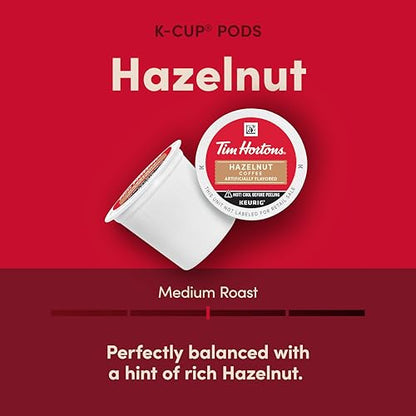 Tim Hortons Hazelnut Flavored, Medium Roast Coffee, Single-Serve K-Cup Pods Compatible with Keurig Brewers, 12ct K-Cups, Red