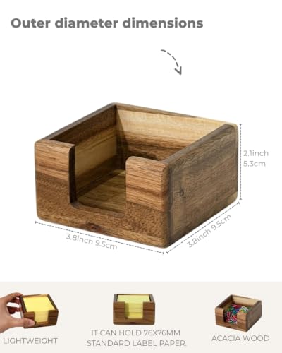Acacia Wood Sticky Note Holder Desk Organizer for 3x3 Inch Notes