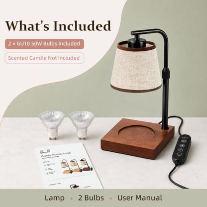 Black Dimmable Candle Warmer Lamp with Timer - L-Shape Table Light