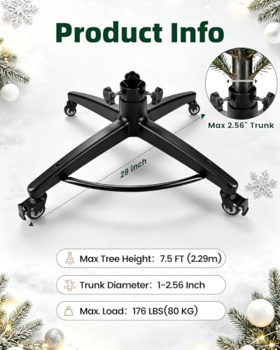 29 Inch Christmas Tree Stand on Wheels for Up to 7.5 FT Artificial Trees with Locking Casters