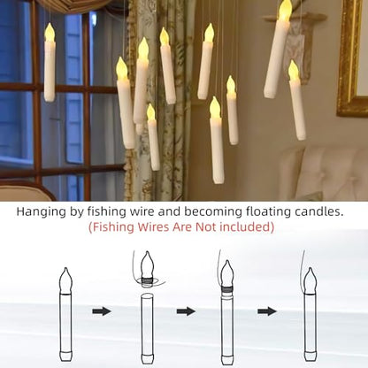 Homemory Floating Candles with Wand Remote, 12 Pcs Magical Floating Candles Witch Decors, Warm Yellow Flameless Taper Candles Battery Operated, LED Window Candles for Halloween Party Decor Kids Toys