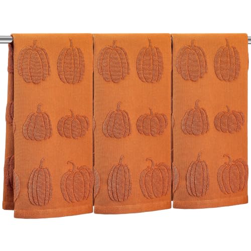 Fall Pumpkin Hand Towels Set - Rust Cotton Jacquard Kitchen & Bathroom Decor