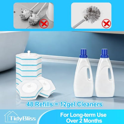 Disposable Toilet Brush and Holder Set with 48 Refills - No-Touch System